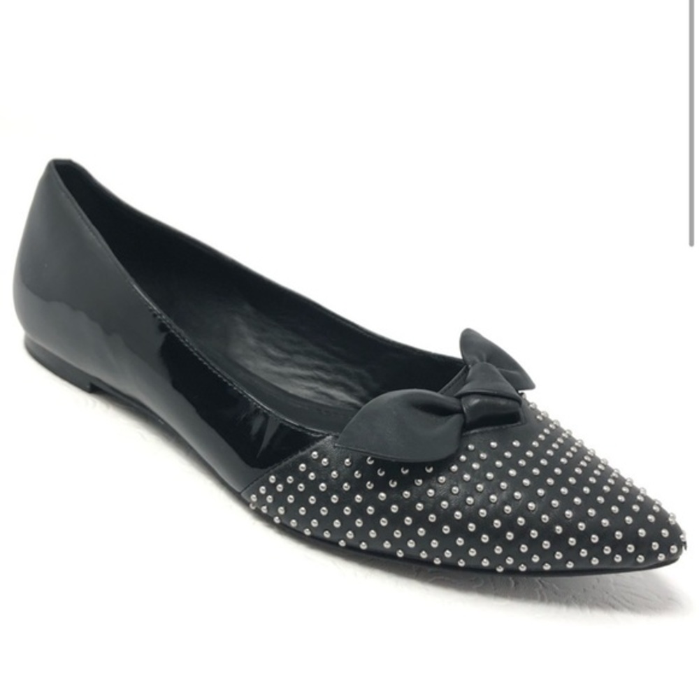 Sandro Arlette Noir Bow Stud Leather Flats, Size 37